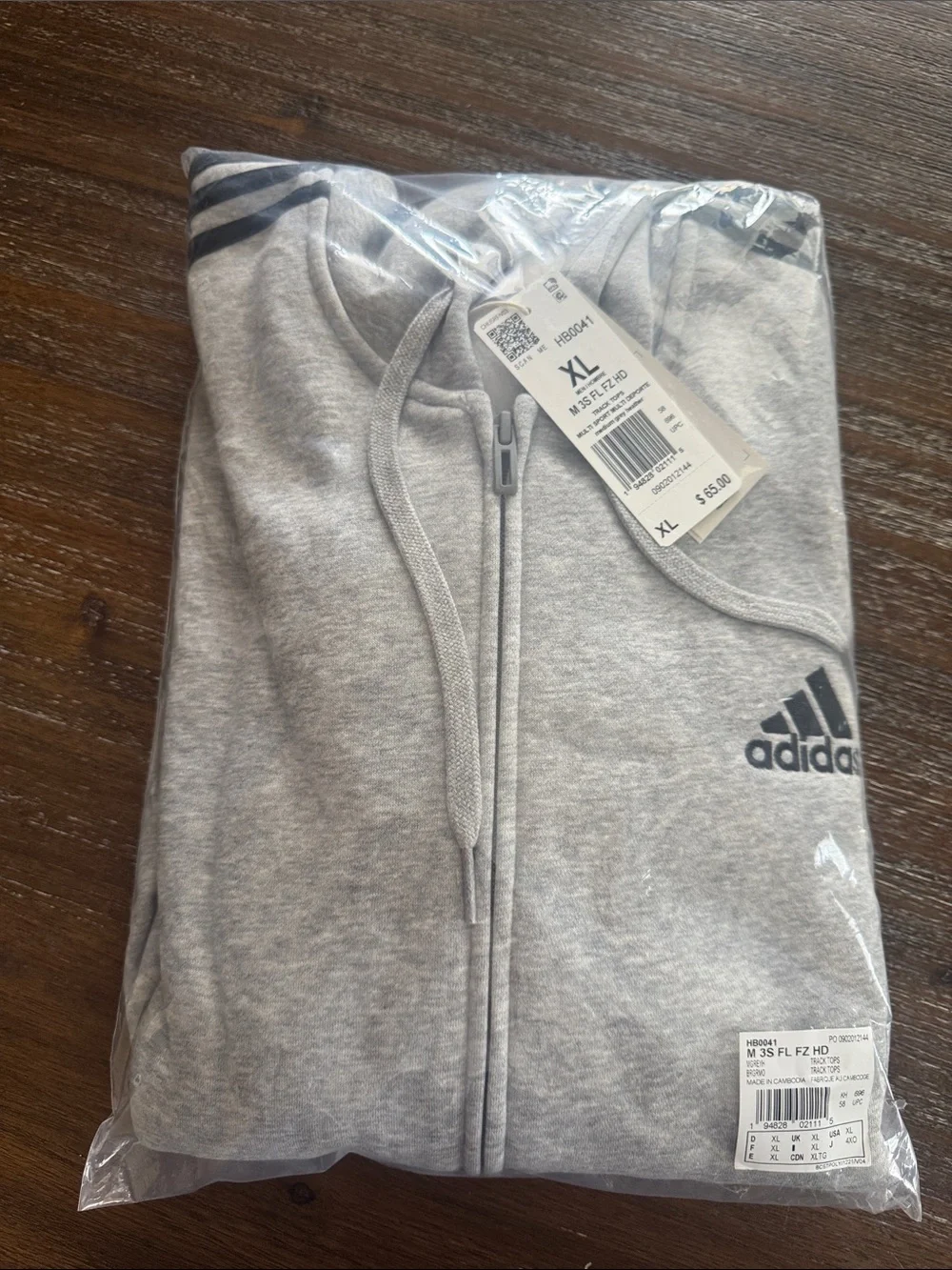 adidas Men's Essentials 3-Stripes Full-Zip Fleece Grey Heather size XL